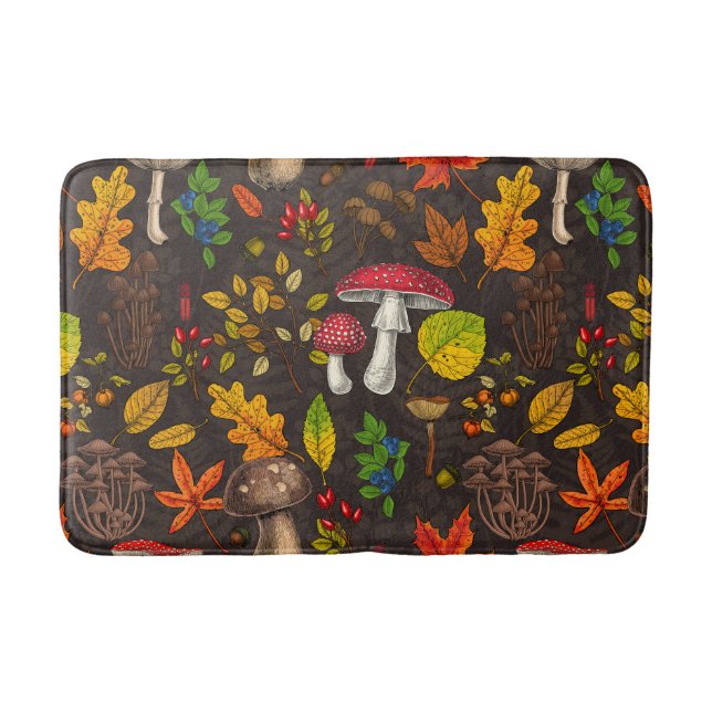 Tapis De Bain Champignons d'automne, feuilles, noix et baies sur (Devant)