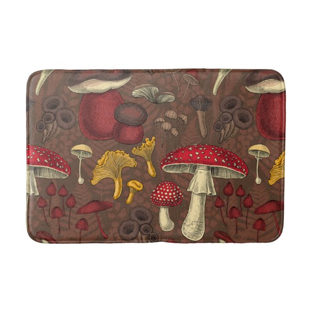 Tapis De Bain Champignons sauvages sur brun (Devant)