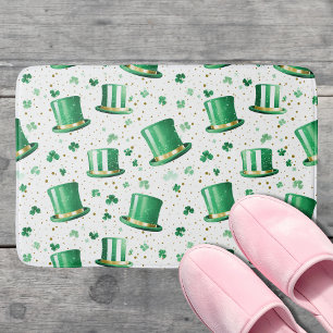 Tapis De Bain Chapeaux verts dorés de luxe et trèfles blancs