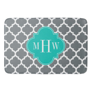 Tapis De Bain Charbon Blanc Marocain #5 Turquoise Monogramme ini
