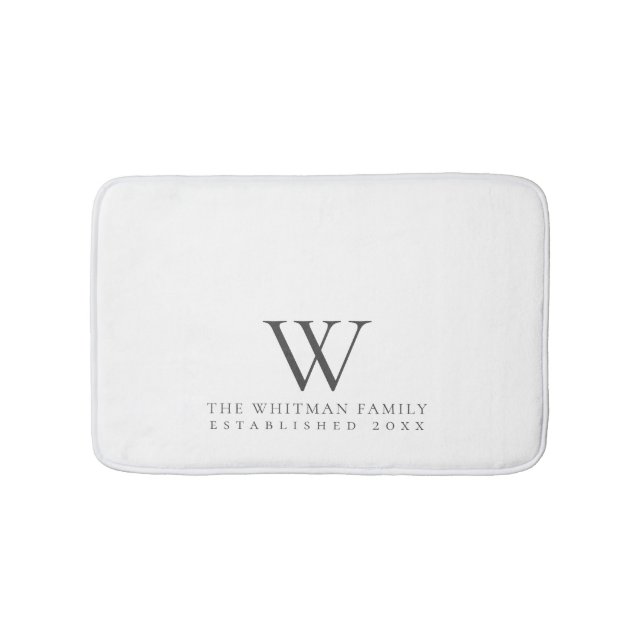 Tapis De Bain Charbon de bois élégant de blanc de monogramme de (Devant)