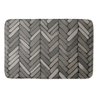Tapis De Bain Charbon et Gris Herringbone Elegant Géométrique