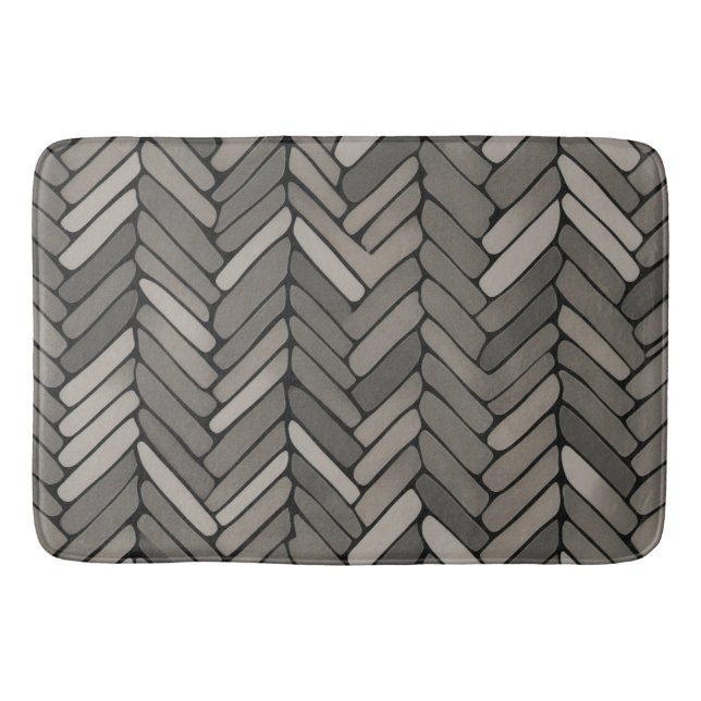 Tapis De Bain Charbon et Gris Herringbone Elegant Géométrique (Devant)