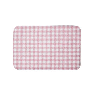 Tapis De Bain Charme Gingham Rose et Blanc Velouté