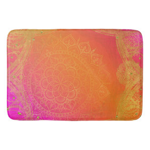 Tapis De Bain Charme indien rose fuchsia de mandala d'orange et