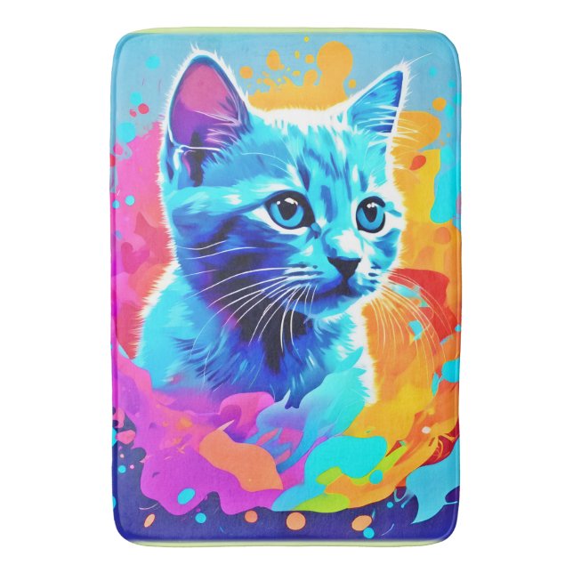 Tapis De Bain Chat au Néon Bleu en Splatter (devant Vertical)