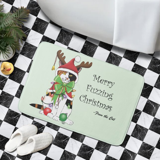 Tapis De Bain Chat Calico de Noël amusant (Créateur téléchargé)