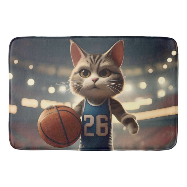 Tapis De Bain Chat de basket-ball, (Devant)