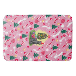 Tapis De Bain Chat de Noël rose