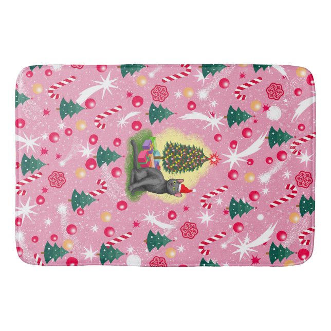 Tapis De Bain Chat de Noël rose (Devant)