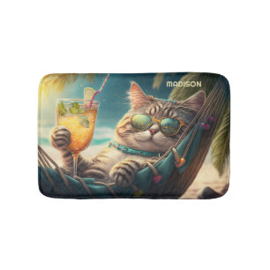 Tapis De Bain Chat de vacances de nom personnalisé