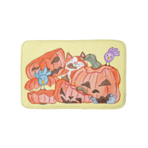 Tapis De Bain Chat d'Halloween & citrouilles écrasées