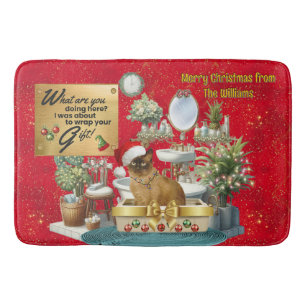 Tapis De Bain Chat drôle de Noël en boîte à lettres