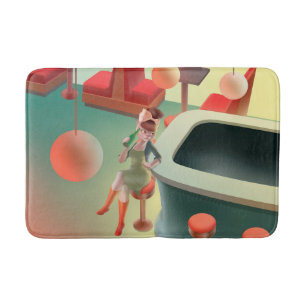 Tapis De Bain Chat élégant avec bouteille assise au bar