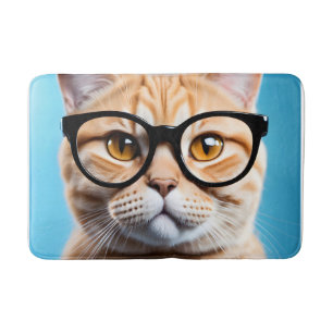 Tapis De Bain Chat-gingembre portant des lunettes