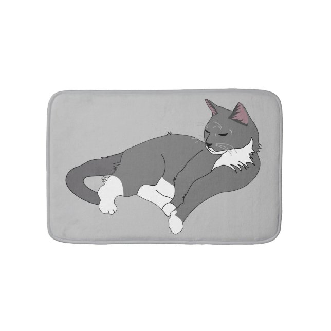 Tapis De Bain Chat gris et blanc Tuxedo (Devant)