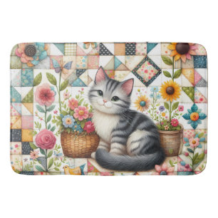 Tapis De Bain Chat mignon sur courtepoint florale Cottagecore