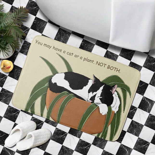 Tapis De Bain Chat noir blanc Plante drôle (Créateur téléchargé)