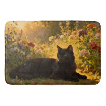 Chat noir dans les fleurs I