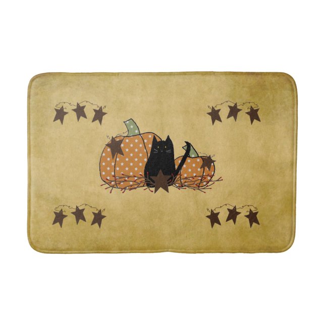 Tapis De Bain Chat Noir Et Mat De Bain Citrouille (Devant)