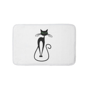 Tapis De Bain Chat noir fantaisiste perçant des yeux verts