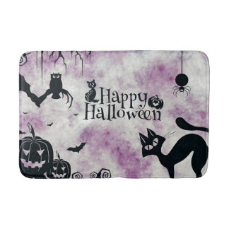 Tapis De Bain Chat noir Halloween Diable Citrouille Chouettes d'