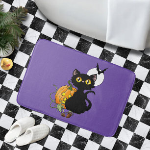 Tapis De Bain Chat noir mignon violet effrayant Halloween Citrou