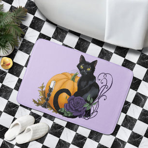 Tapis De Bain Chat noir violet Rose Citrouille Halloween