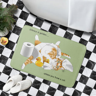 Tapis De Bain Chat orange roux drôle papier toilette vert
