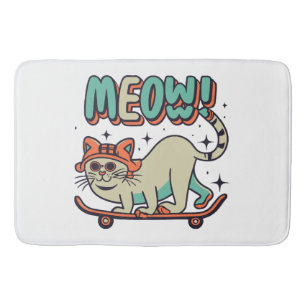 Tapis De Bain Chat qui fait du skate Meow