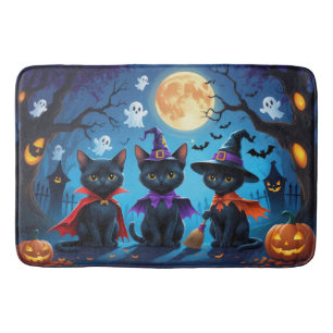Tapis De Bain Chats noirs Citrouille Halloween Drôle