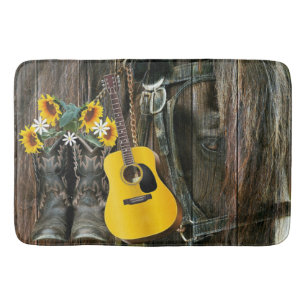 Tapis De Bain Chaussures de cowboy du cheval occidental Guitare 