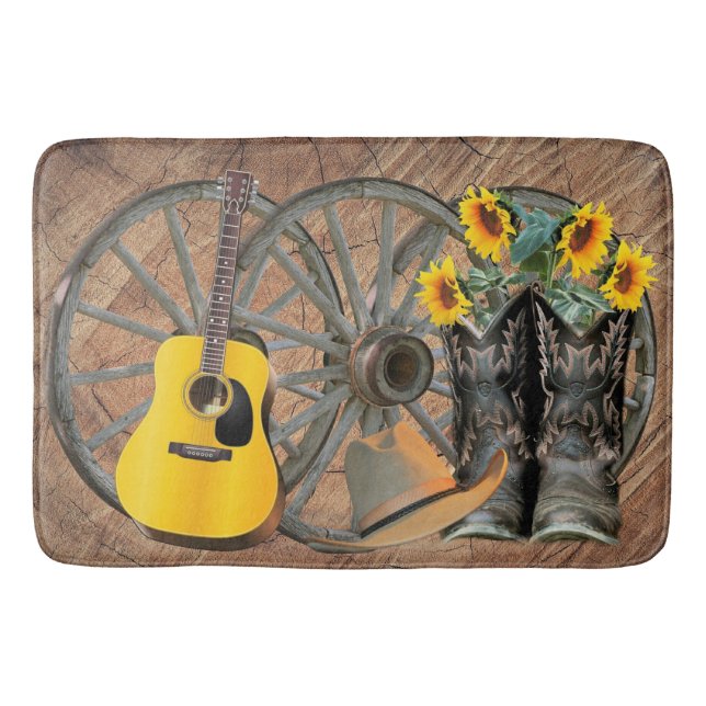 Tapis De Bain Chaussures de guitare Western Wagon Wheel  (Devant)
