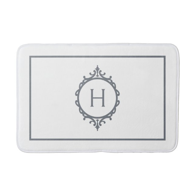 Tapis De Bain Chelsea Gris et blanc Monogramme Mat de bain (Devant)