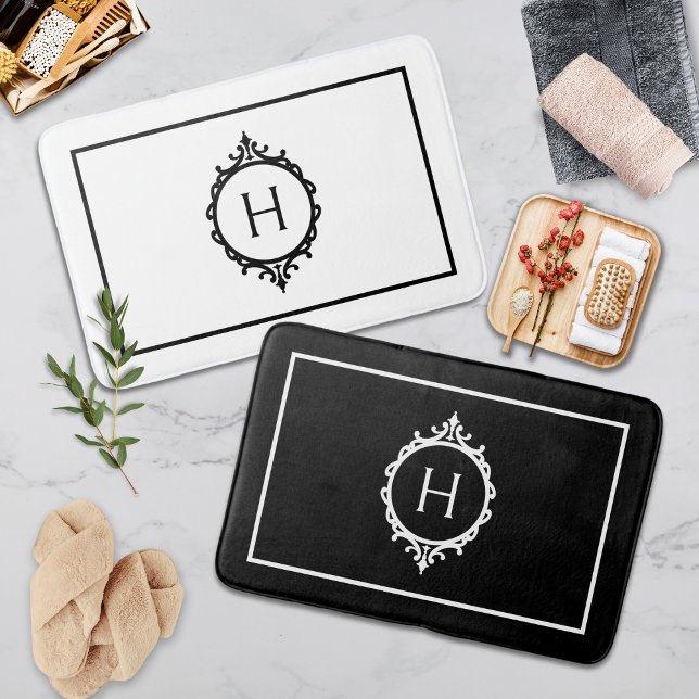 Tapis De Bain Chelsea noir et blanc Monogramme (Créateur téléchargé)