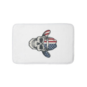 Tapis De Bain Chemise de gravure vintage de crâne de cowboy patr
