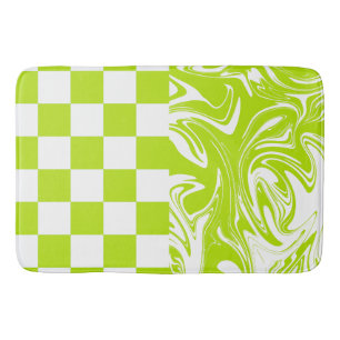 Tapis De Bain Chèques et permules en vert et blanc de chaux