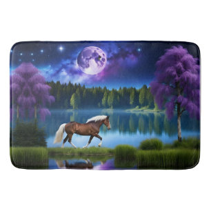 Tapis De Bain Cheval belge Palomino sous ciel étoilé violet