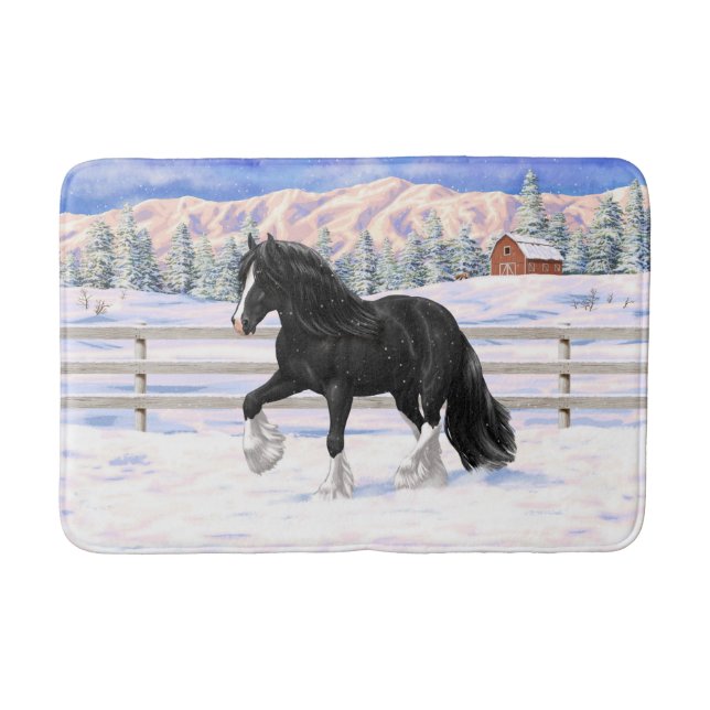 Tapis De Bain Cheval d'attelage noir et blanc de la bannière Tzi (Devant)