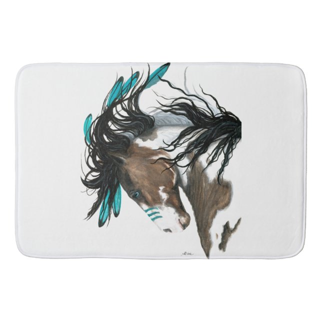 Tapis De Bain Cheval majestueux de Pinto de turquoise par Bihrle (Devant)