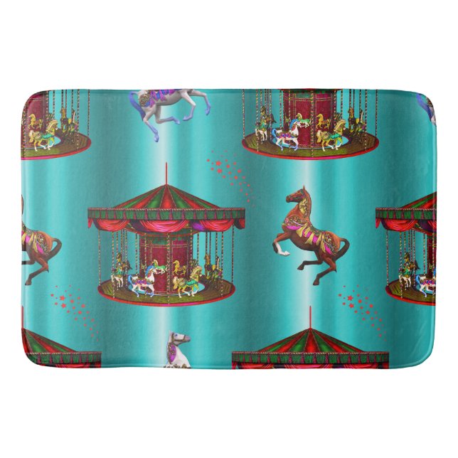 Tapis De Bain Chevaux de carrousel en bleu (Devant)