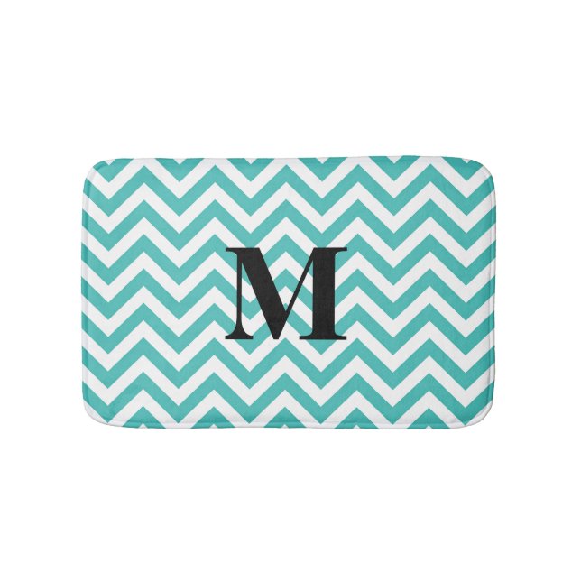 Tapis De Bain Chevron bleu avec le monogramme (Devant)