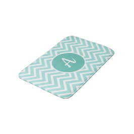 Tapis De Bain Chevron Turquoise et blanc avec monogramme