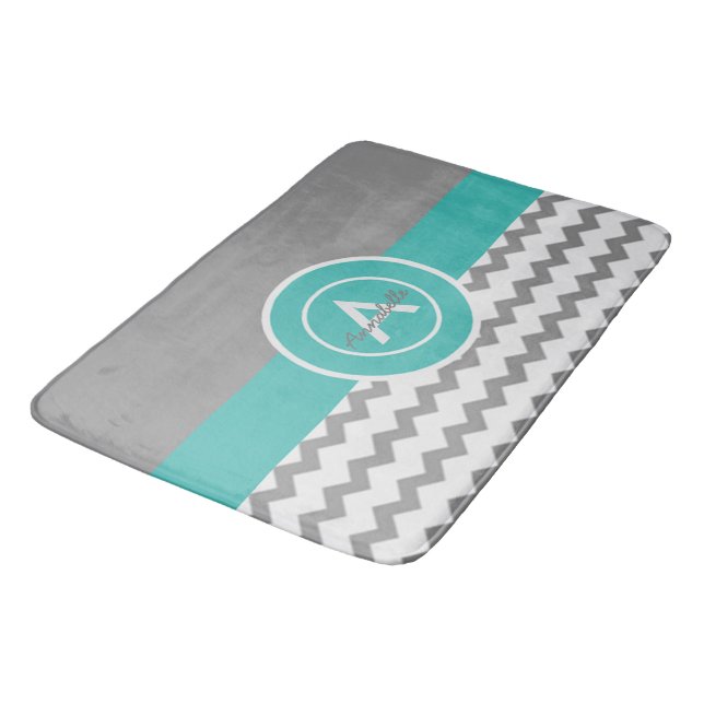 Tapis De Bain Chevron Turquoise gris (Angle)