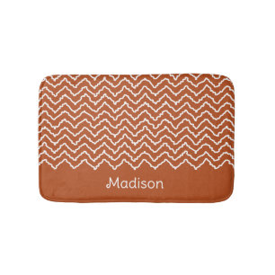 Tapis De Bain Chevron Zigzag Ondulé Brun Terracotta Avec Nom