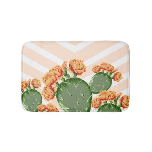 Tapis De Bain Chevrons modernes Prickly Pear Cactus Cactus Fleur