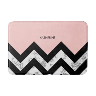 Tapis De Bain Chevrons noirs blancs et roses