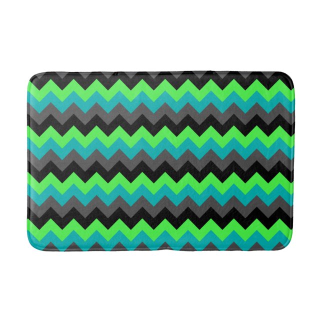 Tapis De Bain Chevrons Ombre Noir Vert Moyen Mat Bain (Devant)