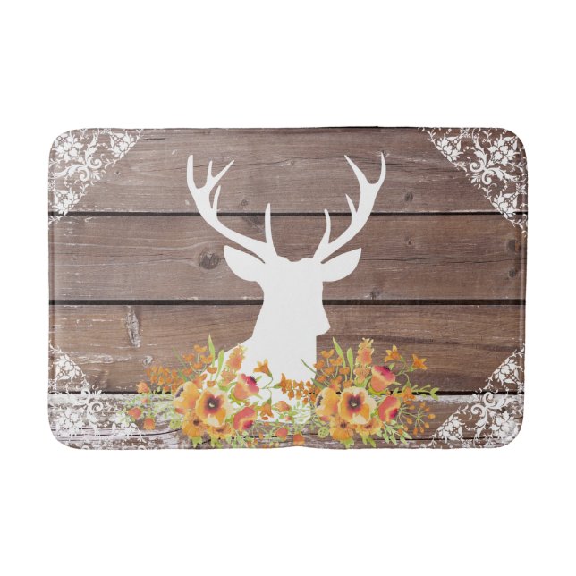 Tapis De Bain Chic Antique Rustique Grange Bois Cerfs Antlers (Devant)