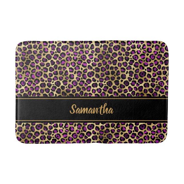Tapis De Bain Chic Black violet or Empreinte de léopard personna (Devant)